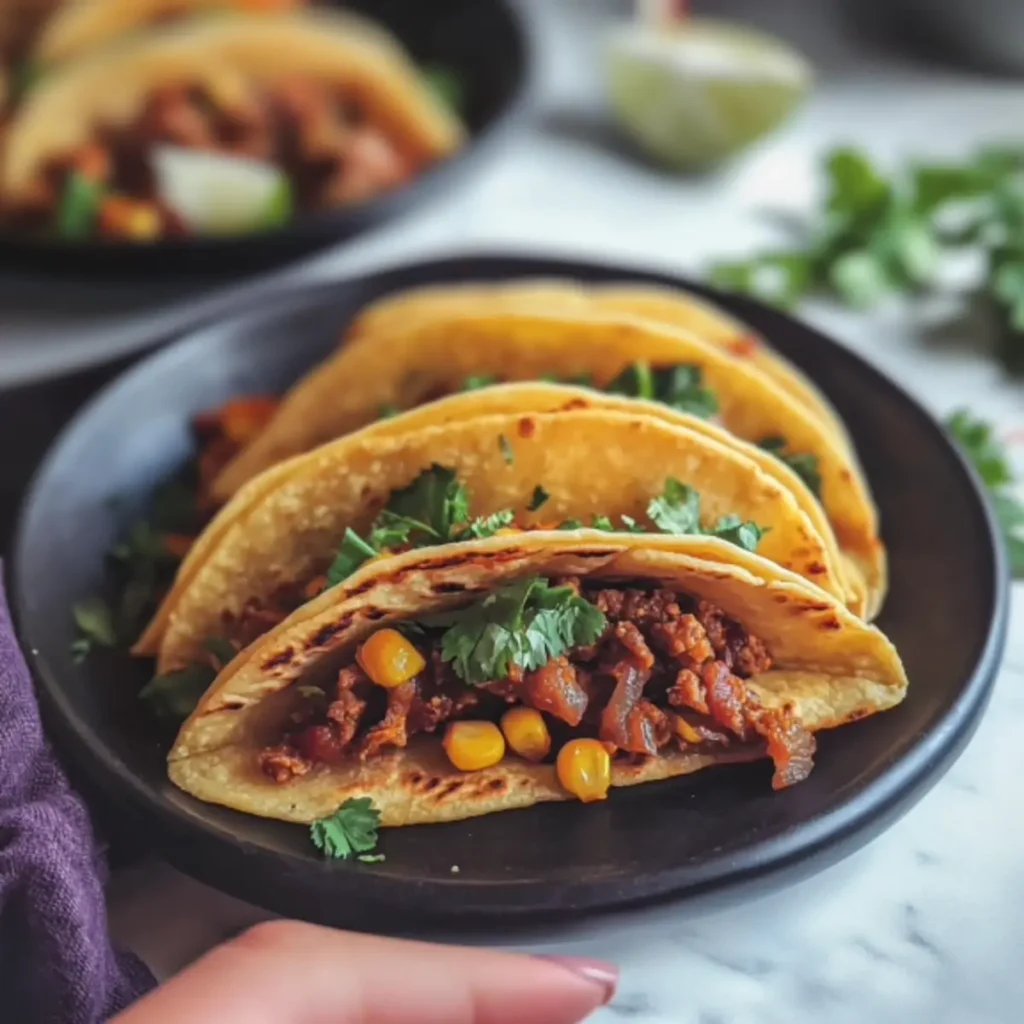 A stack of golden-brown keto corn tortillas on a wooden plate, garnished with fresh cilantro, with a small bowl of salsa on the side.