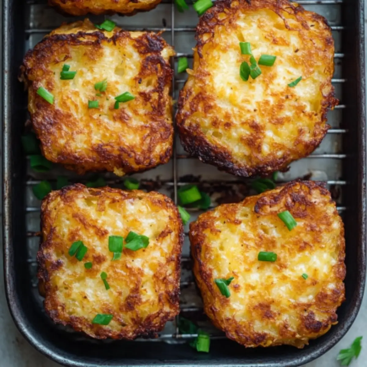 A plate of crispy golden-brown keto hash browns made with low-carb ingredients, served with a side of dipping sauce.