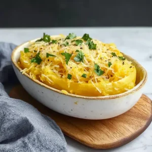 A perfectly cooked air fryer spaghetti squash, shredded into golden strands, served in a bowl as a delicious low-carb keto side dish.