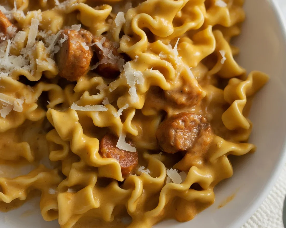 Creamy Chorizo Pasta served with rigatoni in a rich tomato cream sauce.
