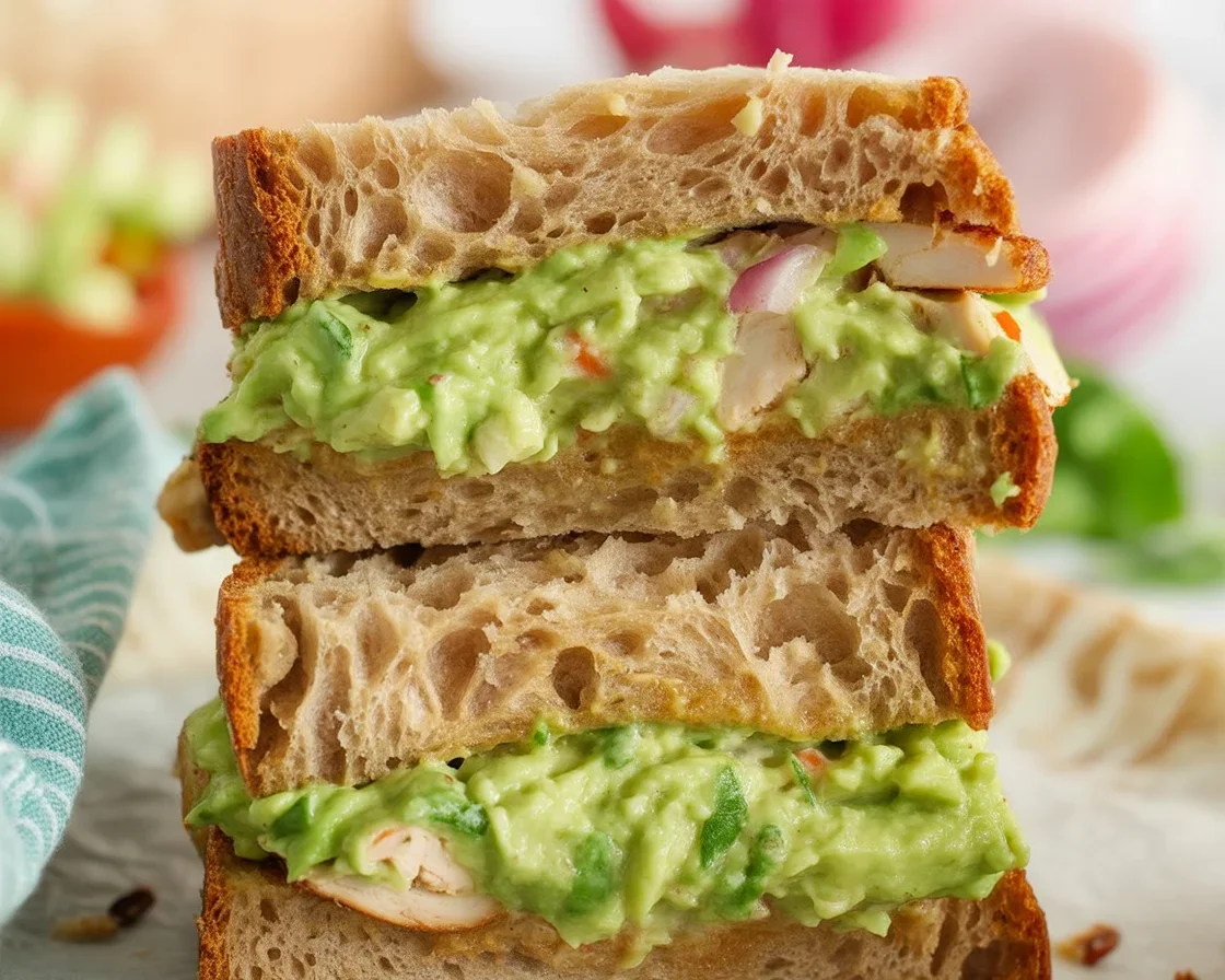 Delicious Guacamole Chicken Salad with Avocado and Seasoned Chicken