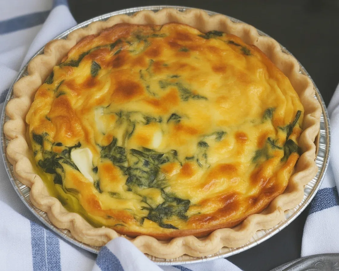 Delicious Ham and Spinach Quiche with creamy cheese and fresh ingredients