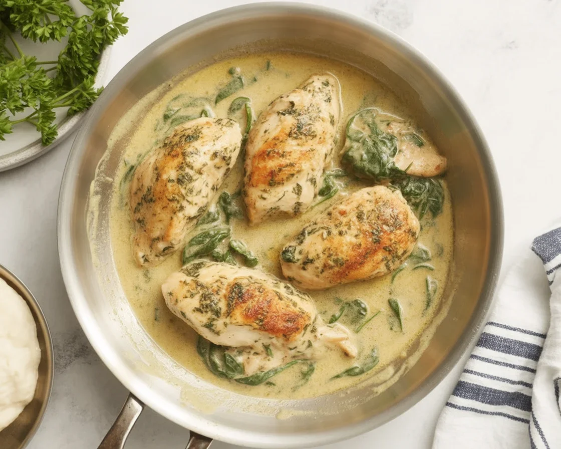 Creamy Dijon Chicken served with flavorful mustard sauce on a plate.