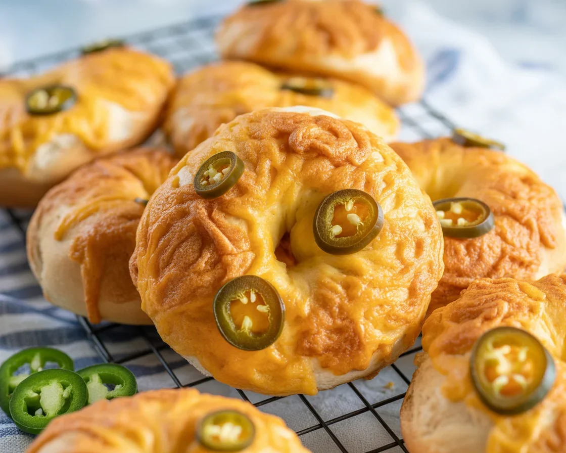 Homemade Jalapeño Cheddar Bagels, cheesy and spicy, perfect for breakfast or snacks.