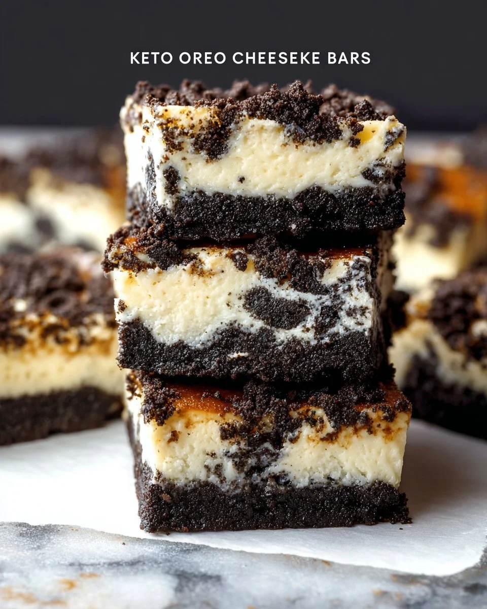 Delicious Keto Oreo Cheesecake Bars on a dessert plate
